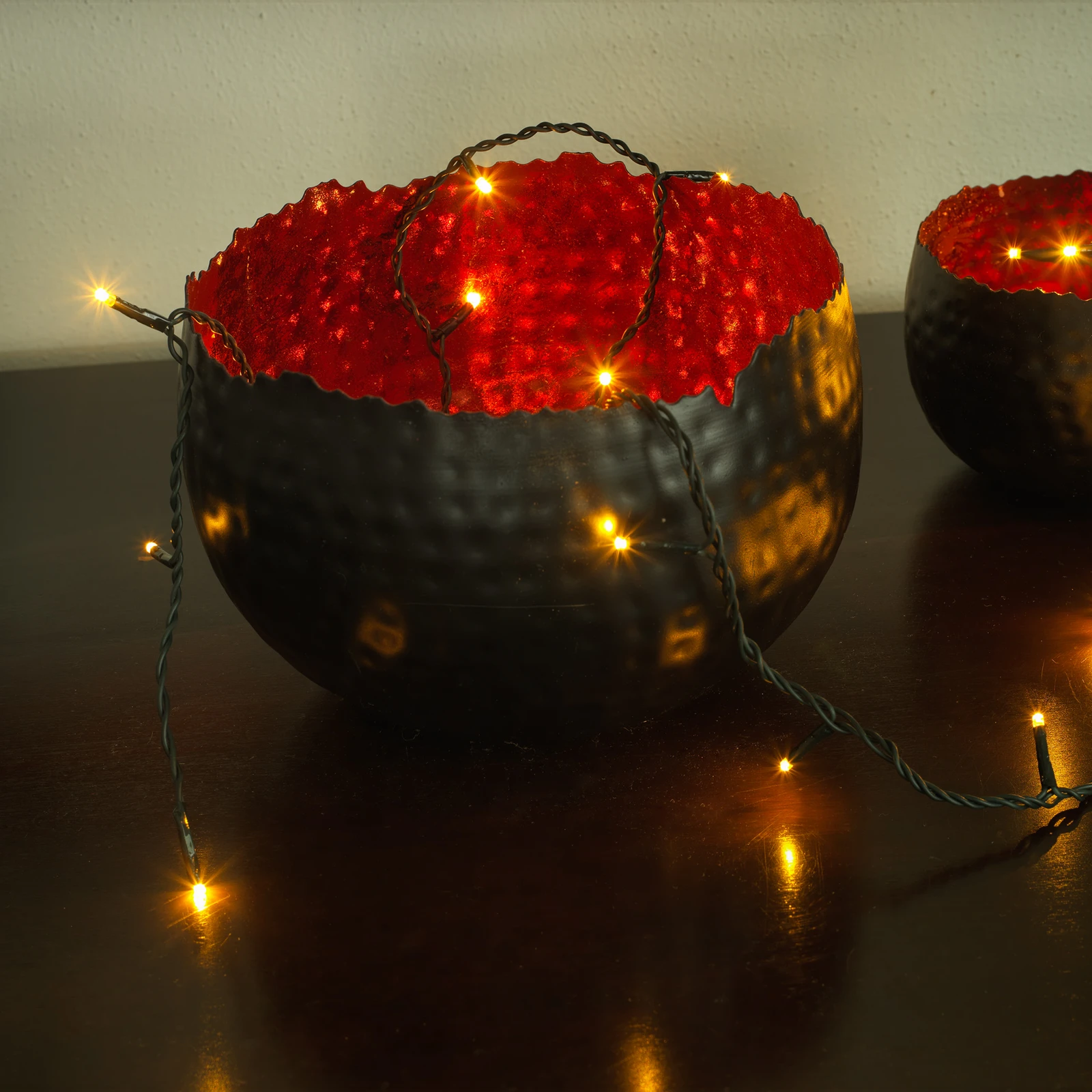 LED-Lichterkette Micro 100fl dunkelgrün/bernstein