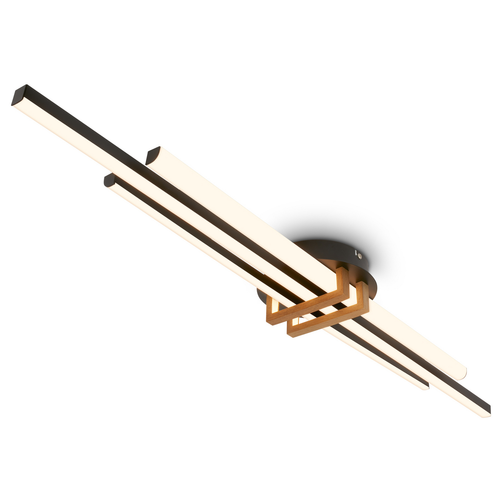 Tinka LED ceiling lamp, wood colour/black, length 98 cm