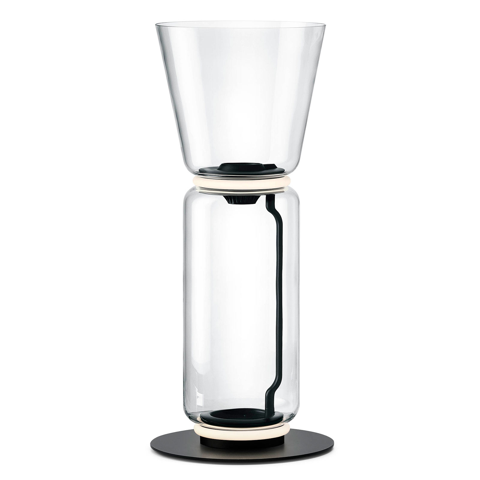 Flos Noctambule 1 high cylinder, cone small base, for Living / Dining Room, glass, aluminium, 36 W, energy efficiency: A+, H: 91 cm