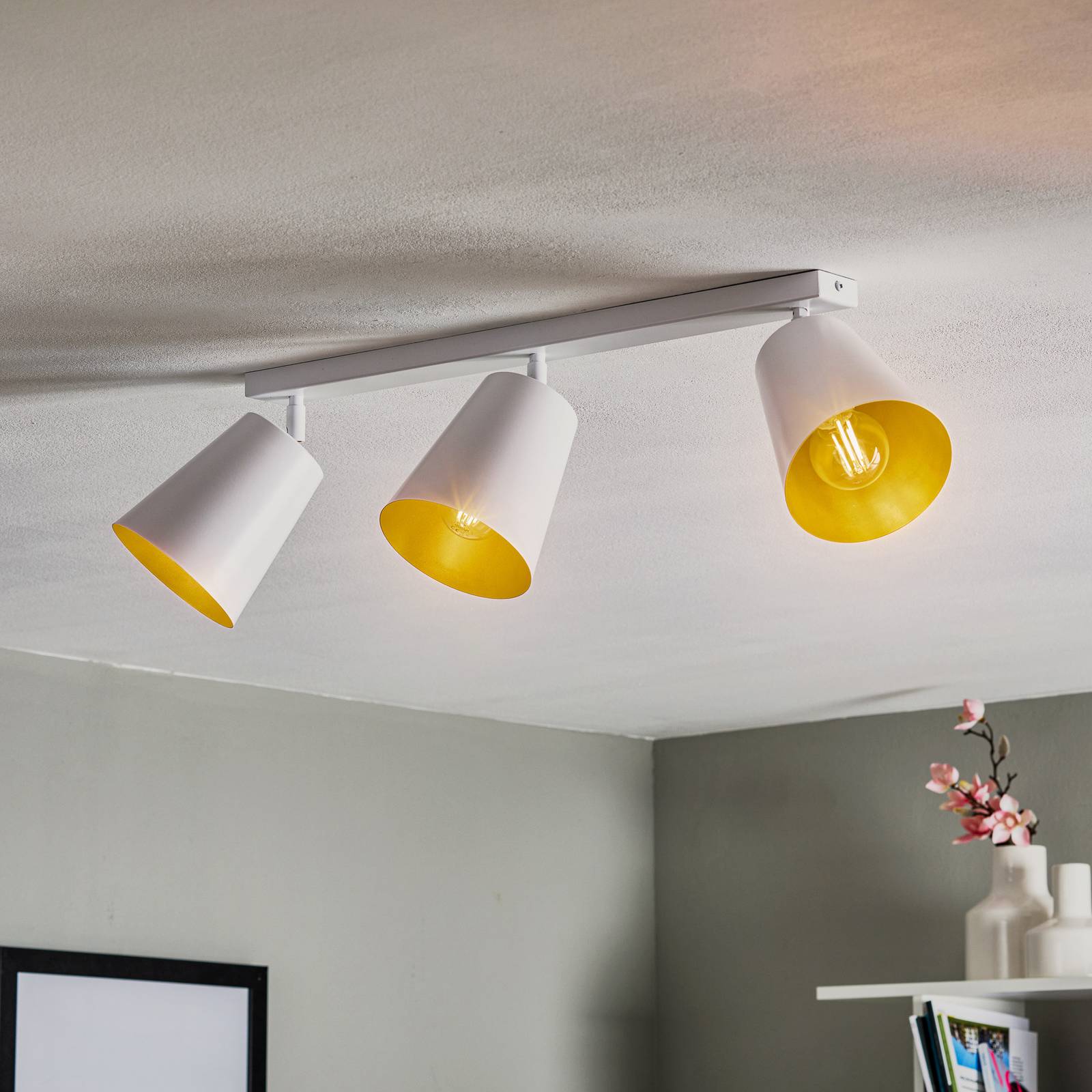 emibig lighting spot pour plafond prism acier 3 lampes, blanc/doré
