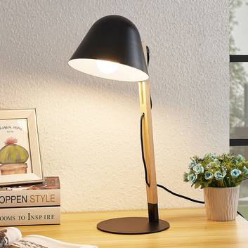 Lindby Tetja bordlampe med træstang, sort