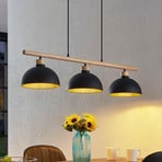 Lindby hanglamp Tirzana, 3-lamps, zwart, metaal, hout