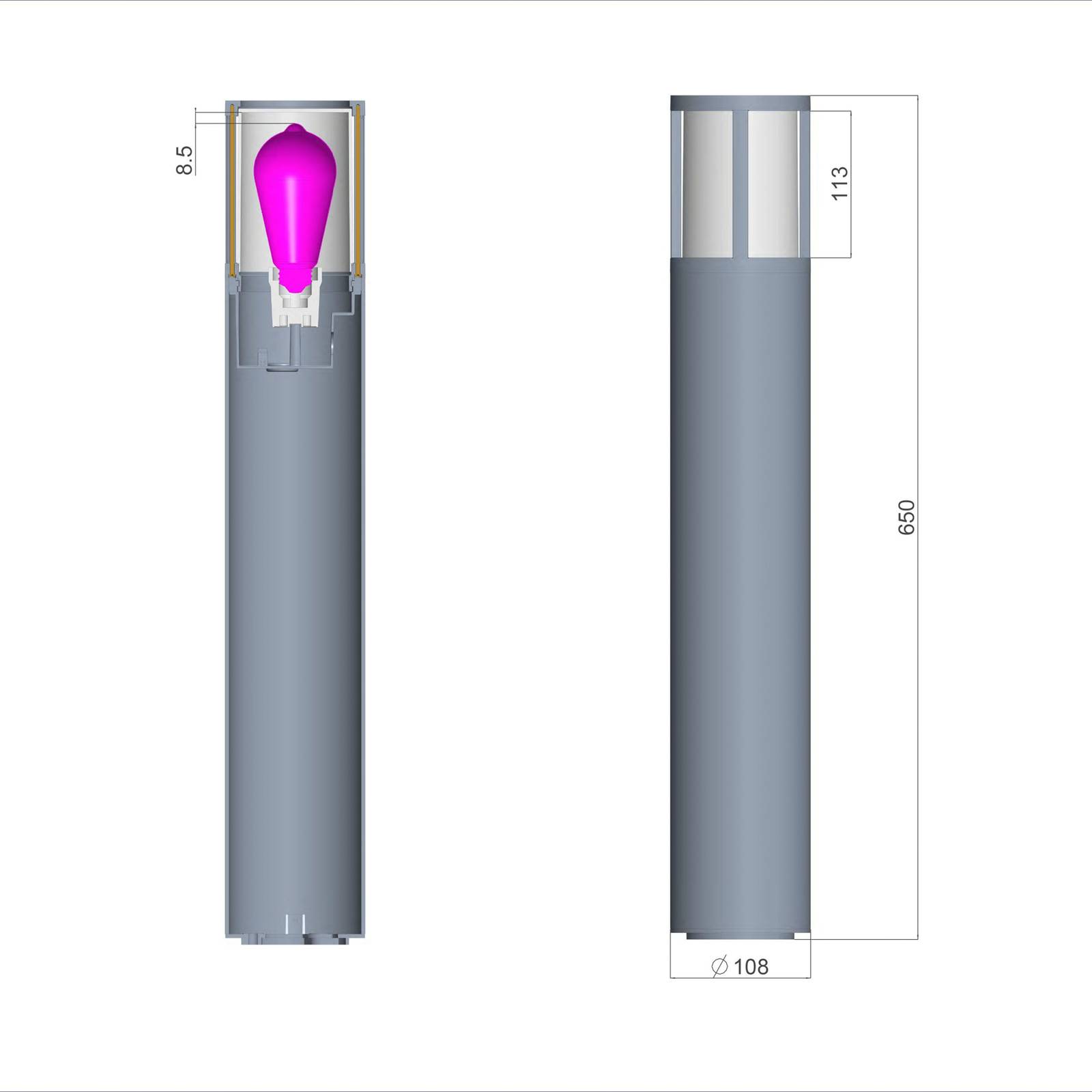 Deko-Light Facado II väglampa höjd 65 cm rund mörkgrå/opal