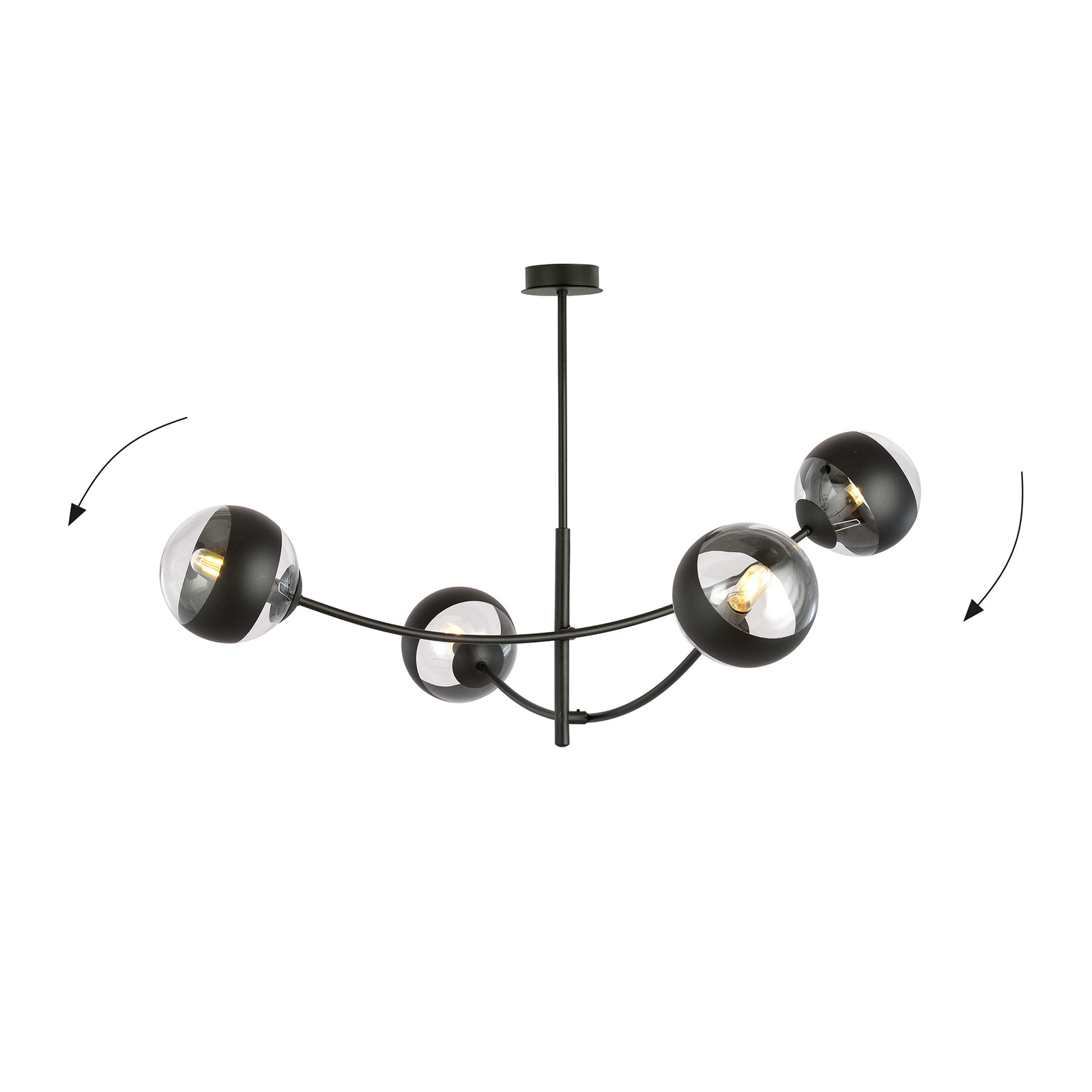 Hunter taklampe, svart/klar, 4-lamper