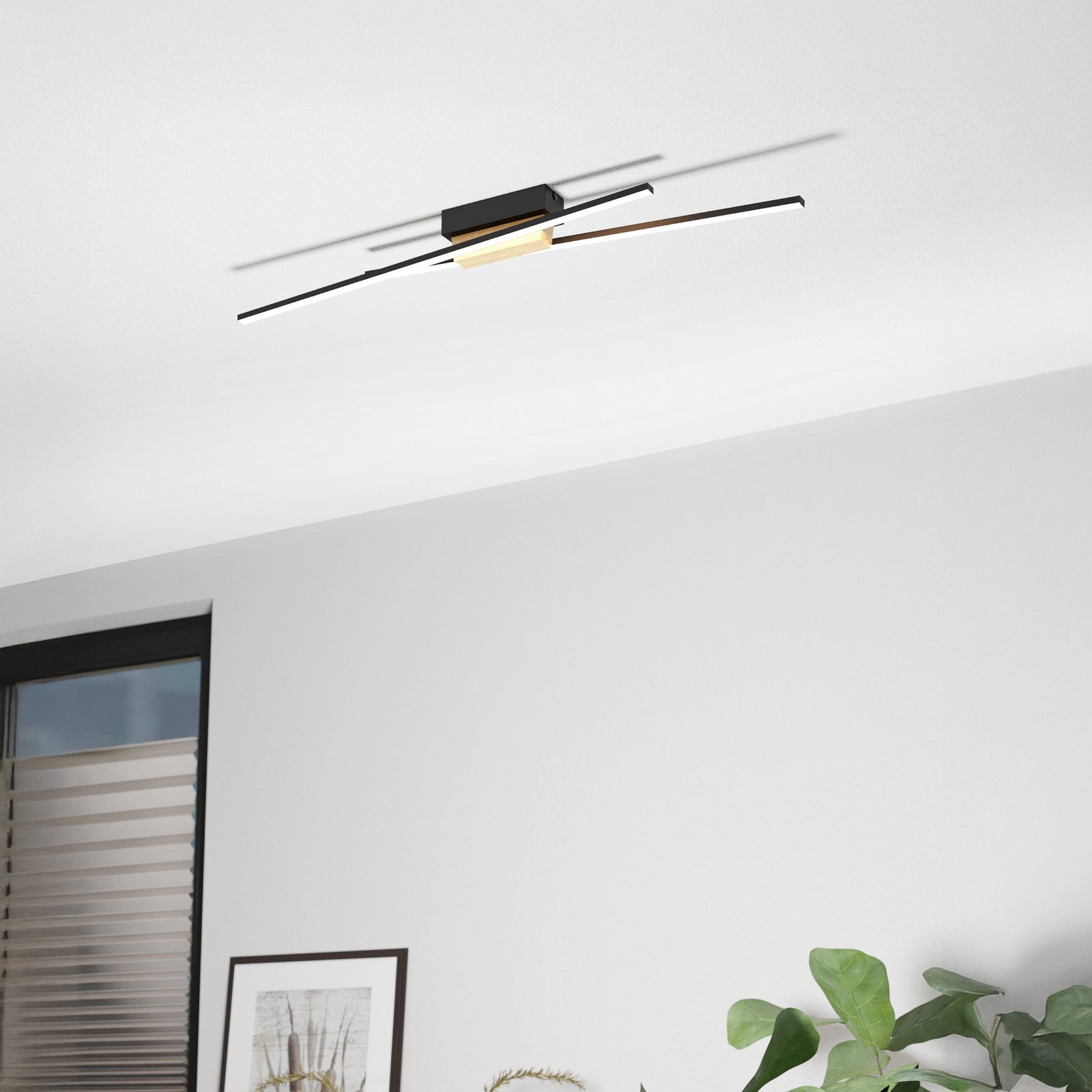 Panagria LED φωτιστικό οροφής, μαύρο με ξύλινη λεπτομέρεια