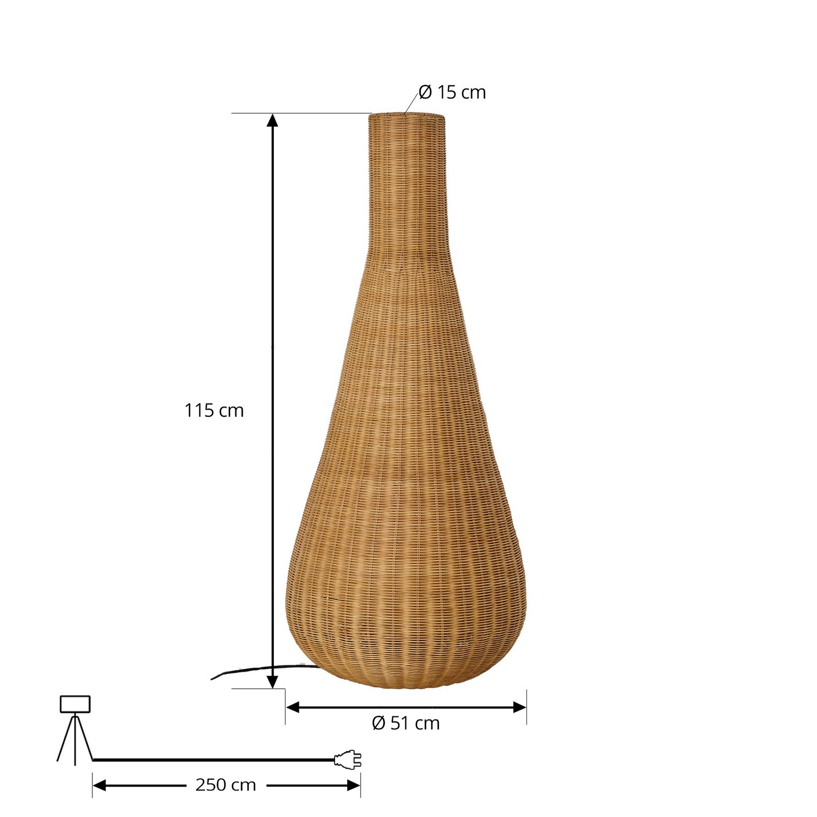 Lucande stāvlampa Takeo, rotangs, augstums 115 cm, E27