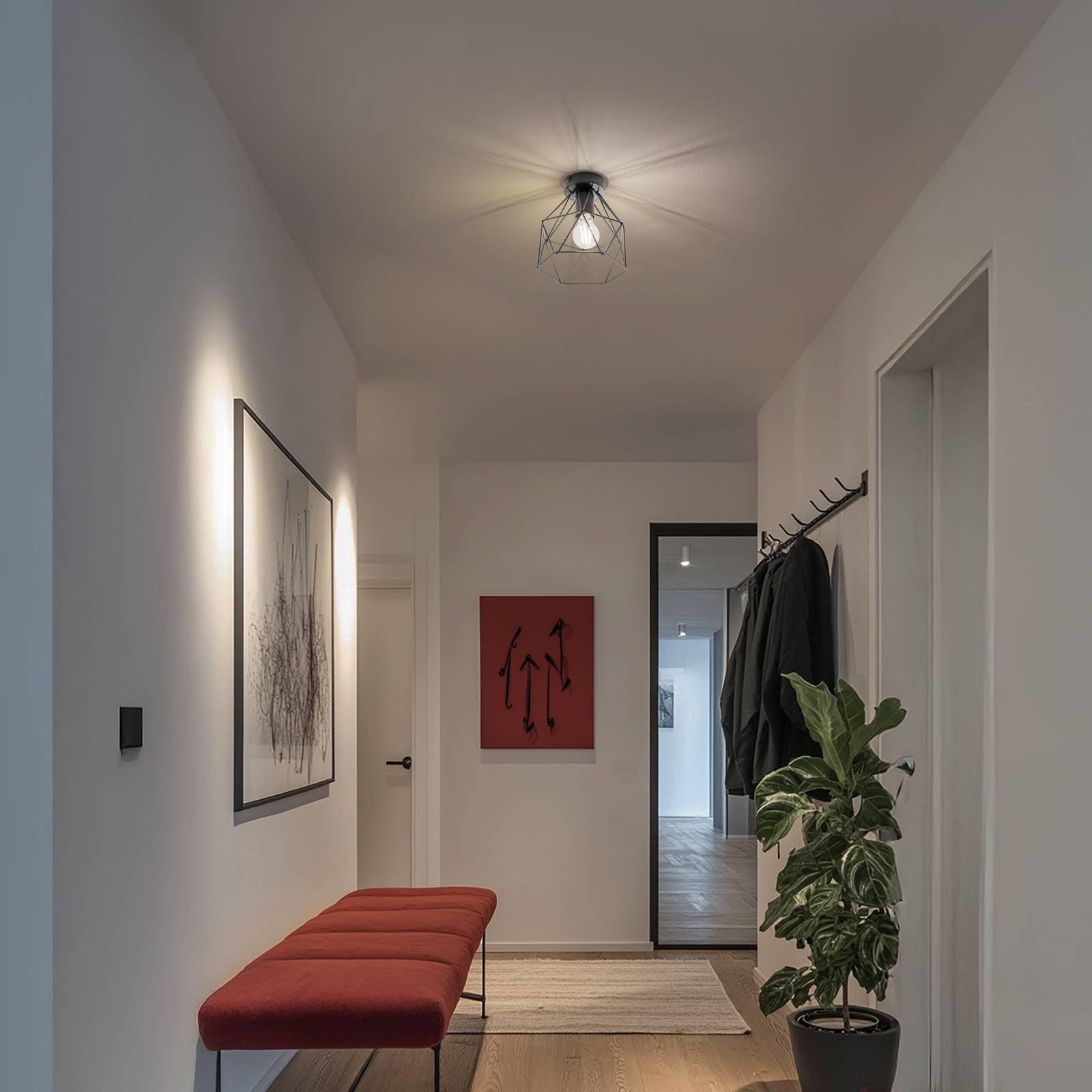 Deckenleuchte Patara, schwarz, Ø 20 cm, Gitterschirm, Metall günstig online kaufen