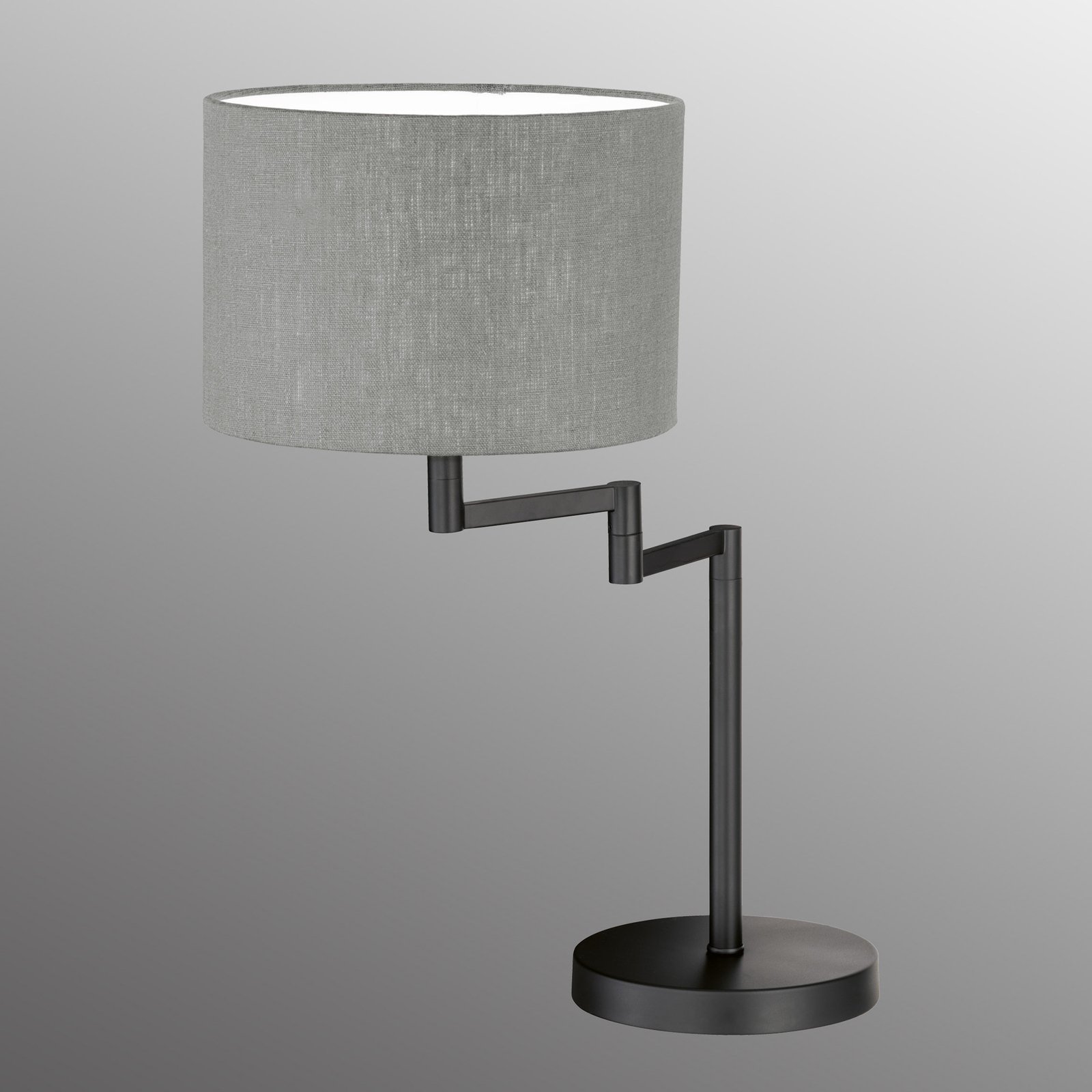 Stolní lampa Rota se šedým plátěným stínidlem