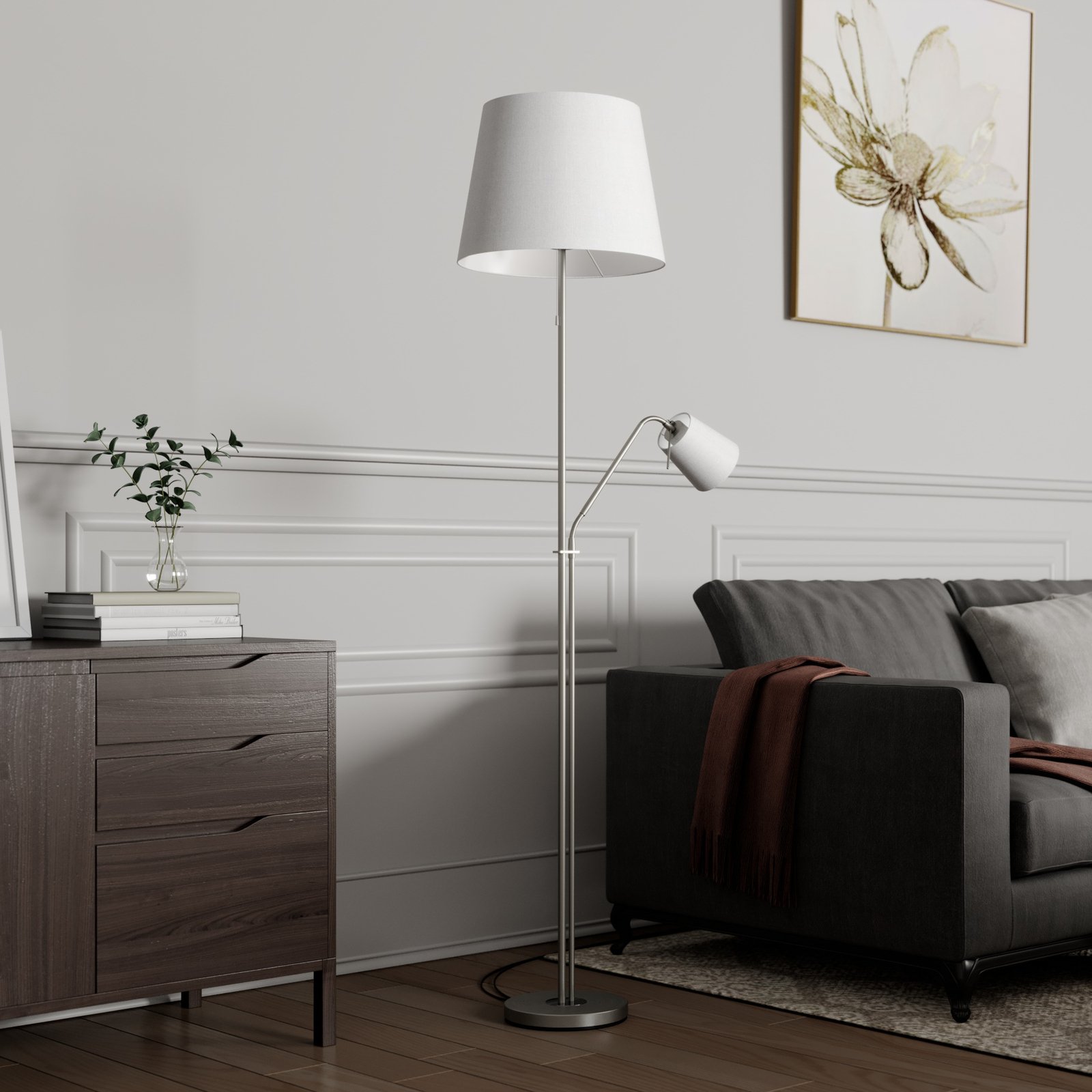 Nantwin Stehleuchte White/Nickel - Lindby