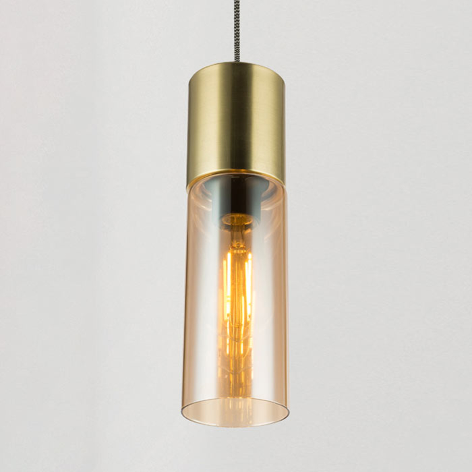 Globo Annika hanging light, 1-bulb, matt brass, for Living / Dining Room, metal, glass, E27, 25 W, energy efficiency: A++, H: 32.5 cm