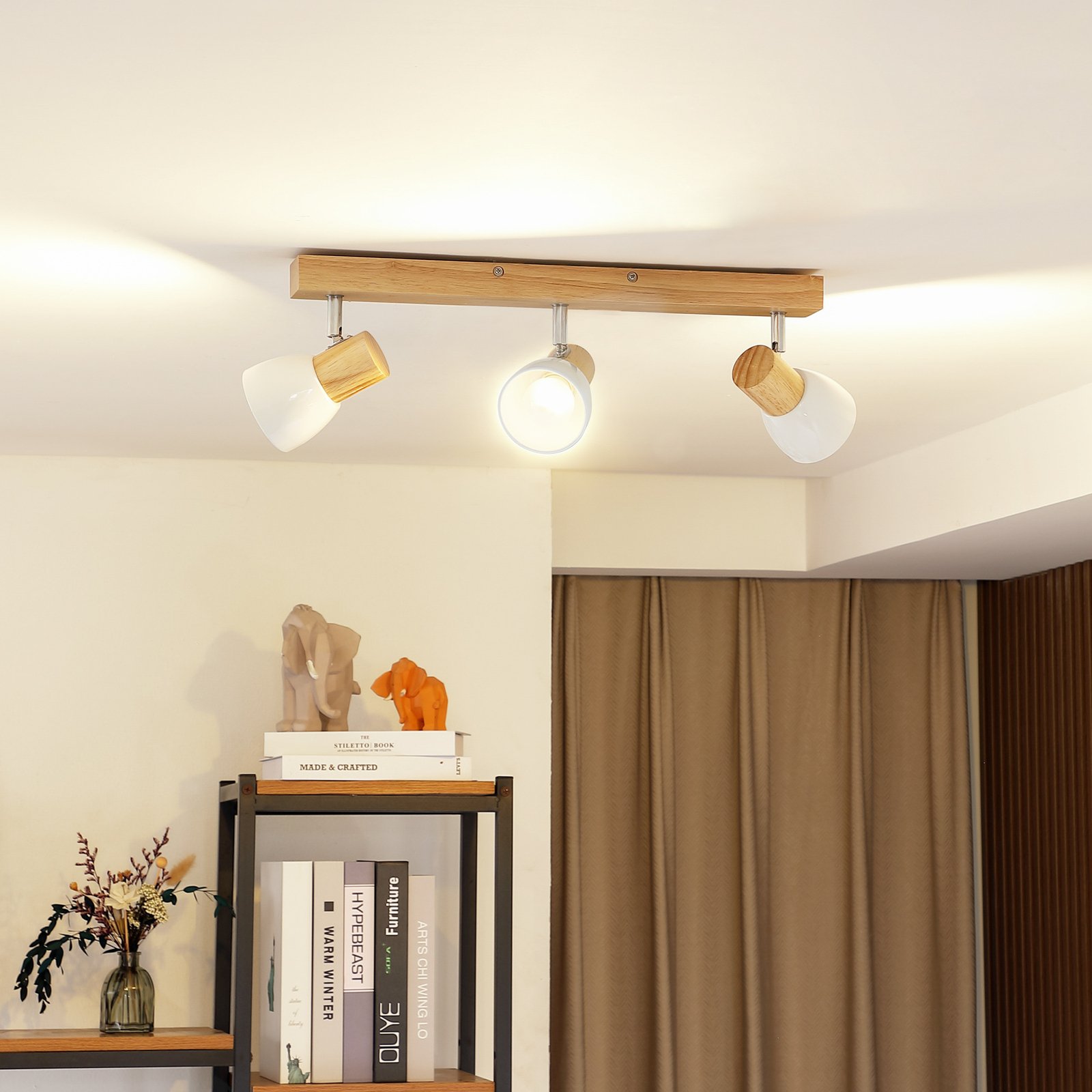 3-bulb ceiling light Thorin with wood