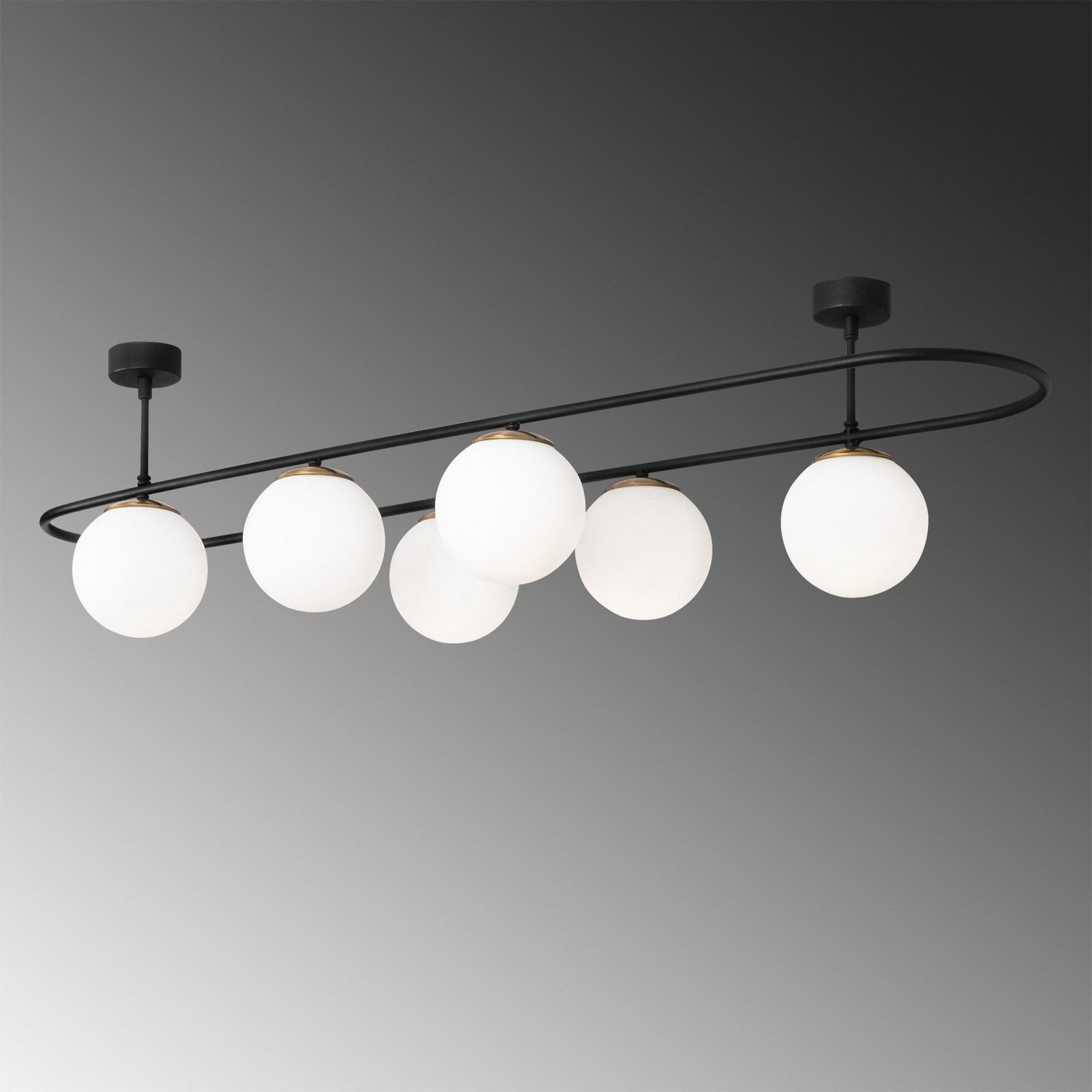 Abaküs 4911 ceiling light, black, opal glass, 6-bulb