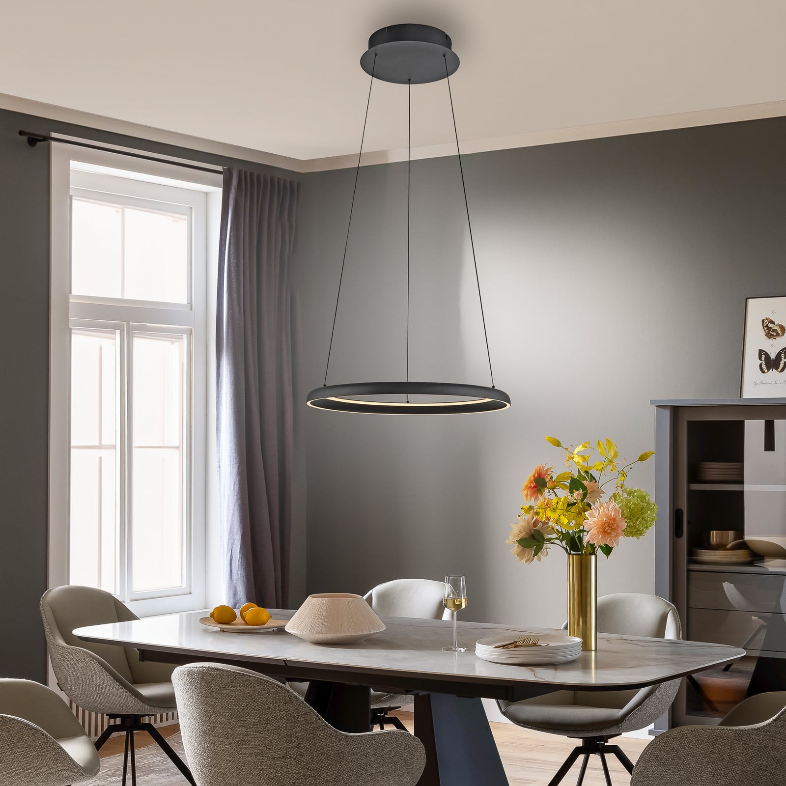 LED viseća svjetiljka QUILLO, crna, Ø 60 cm, metal, s prigušivačem