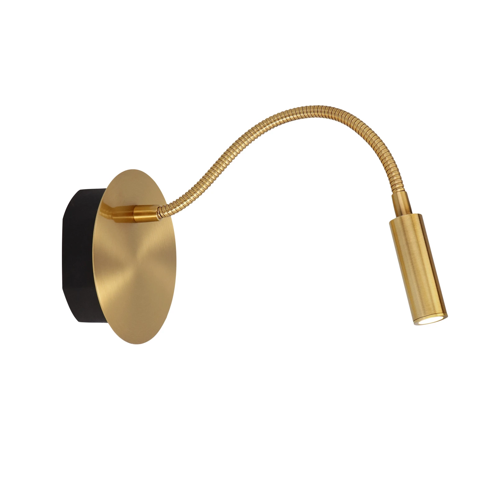 Aplique LED a pilas Jolijn, dorado mate, brazo flexible, Ø 11 cm, imán