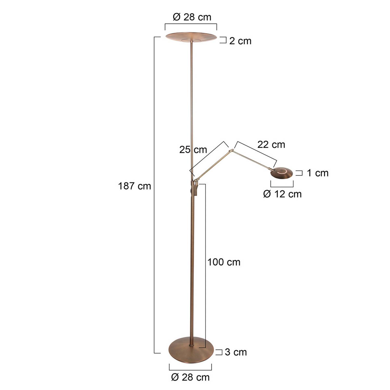 Lampa stojąca LED Zenith 2 w kolorze brązowym, lampka do czytania, CCT, pilot