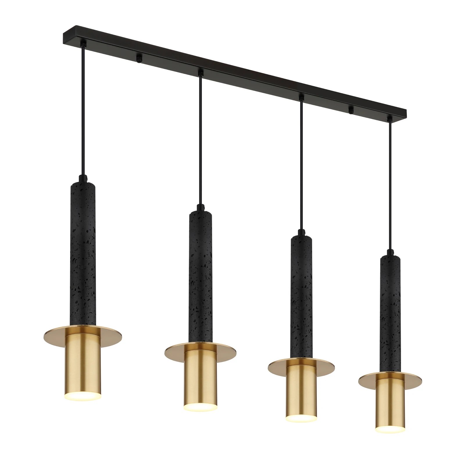 Hänglampa Shanna, längd 87 cm, svart/mässing, Stein, 4 lampor.