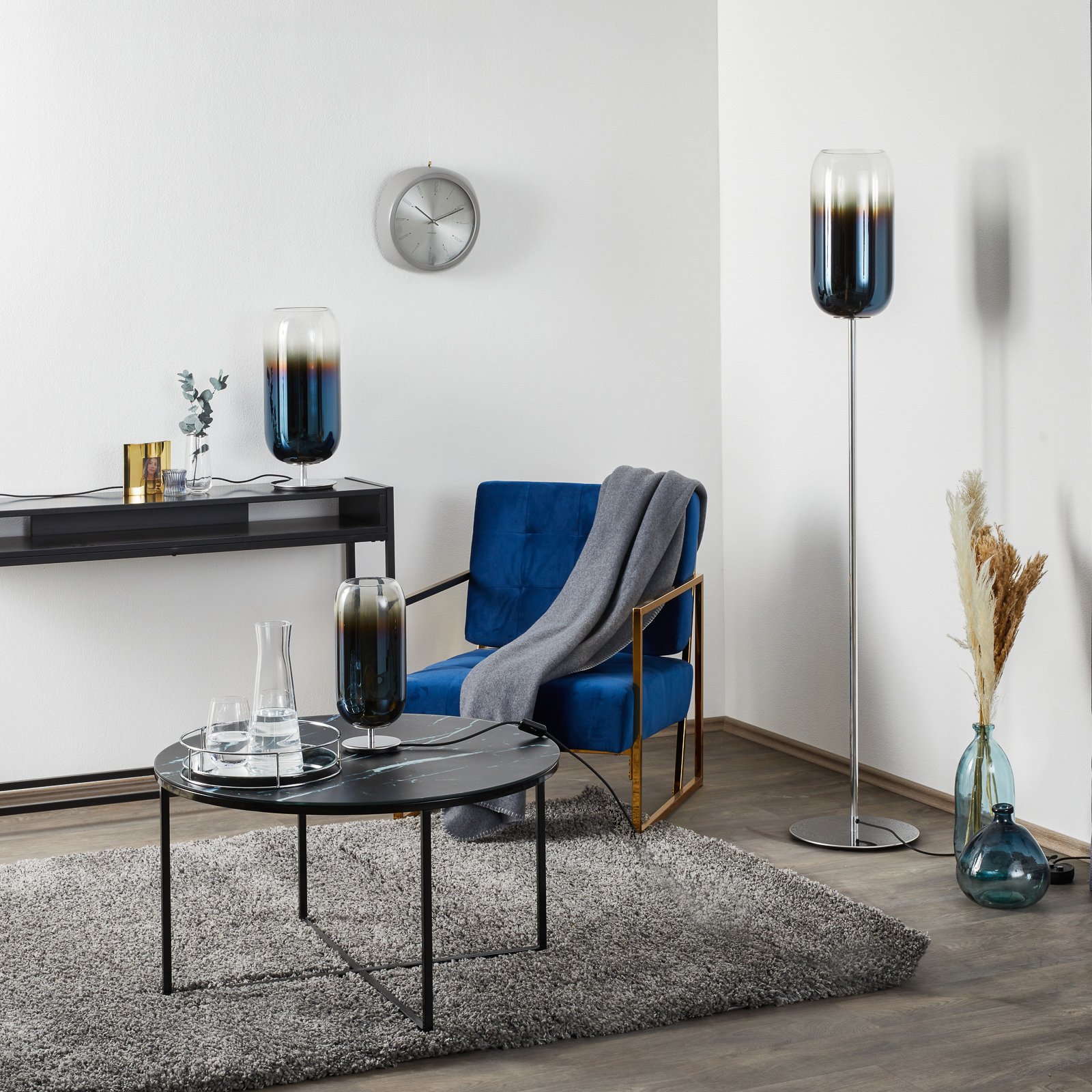 Artemide Gople Mini stolní lampa modrá/stříbrná