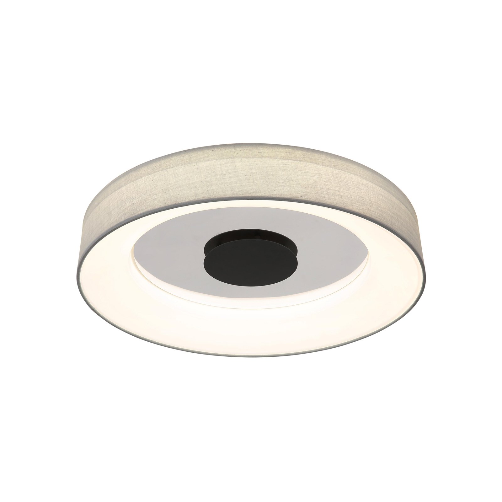 Chytré stropní svítidlo LED Terpsa, bílá/šedá, Ø 46,8 cm, tkanina