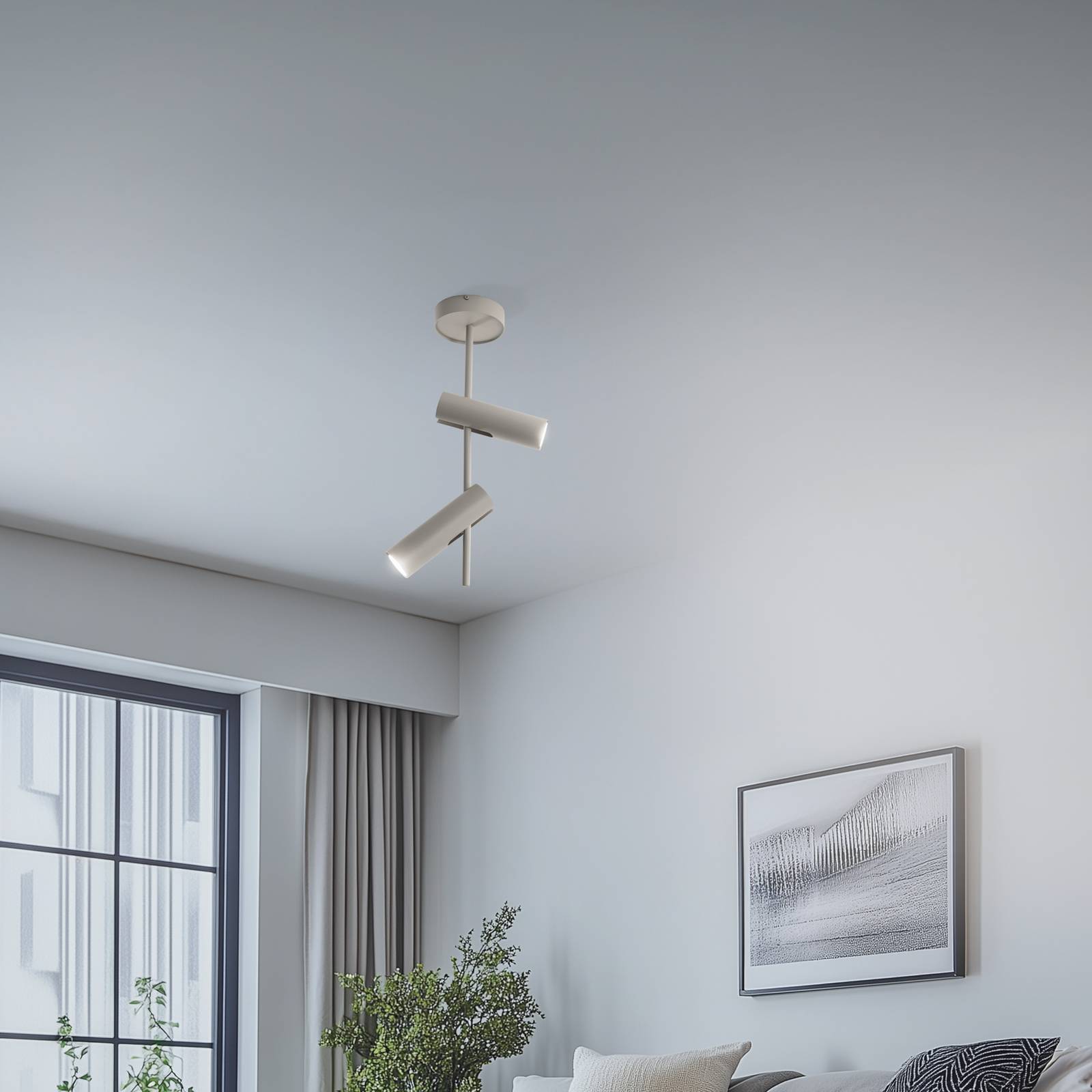 Deckenspot Leda 2, taupe, 2-flammig, Stahl, GU10, Höhe 55 cm günstig online kaufen