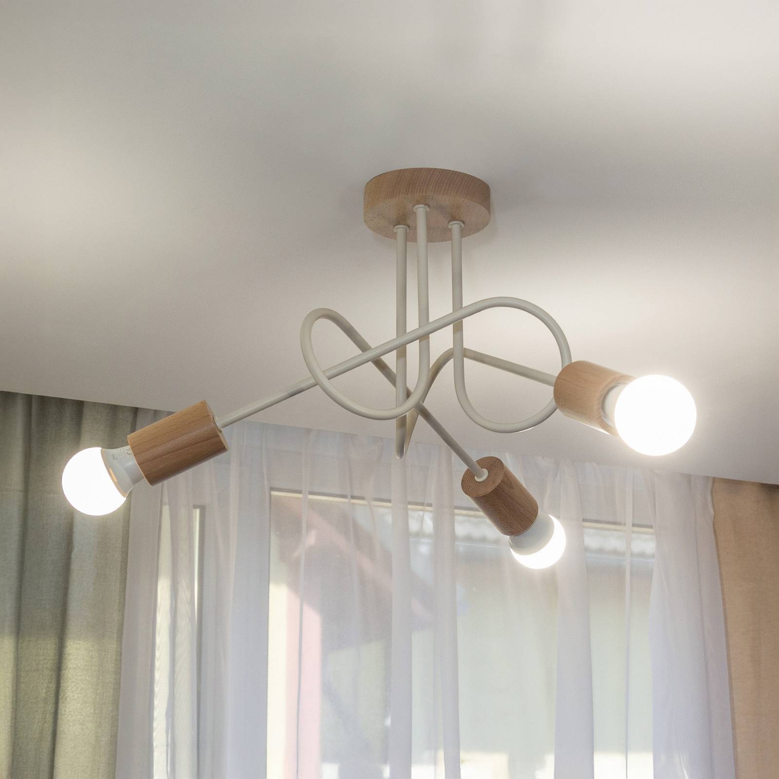 Deckenleuchte Oxford, sandbeige, Holz, Metall, 3-fl,, Ø 44cm günstig online kaufen