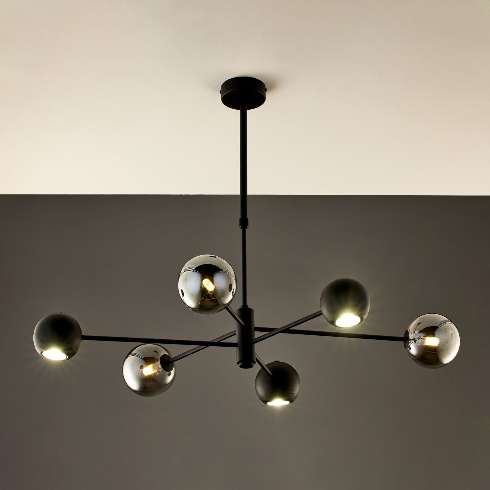Jupiter Lampă suspendată Moka negru sticlă 6 becuri G9 GU10 - Camera de zi / sufragerie - Modern - negru gri fumuriu - Metal