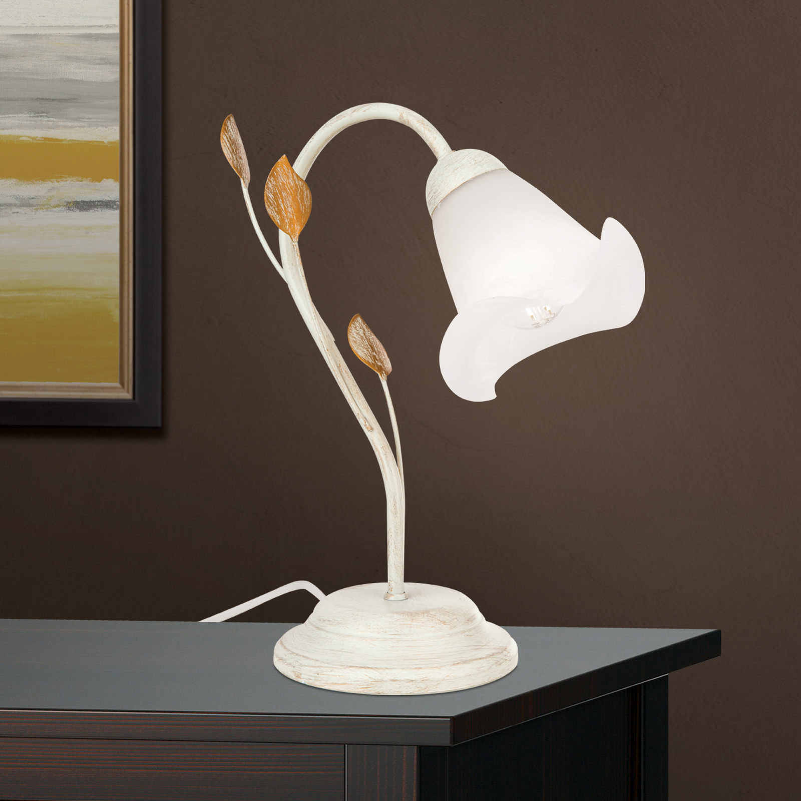 Lámpara de mesa Sisi estilo florentino, marfil-oro
