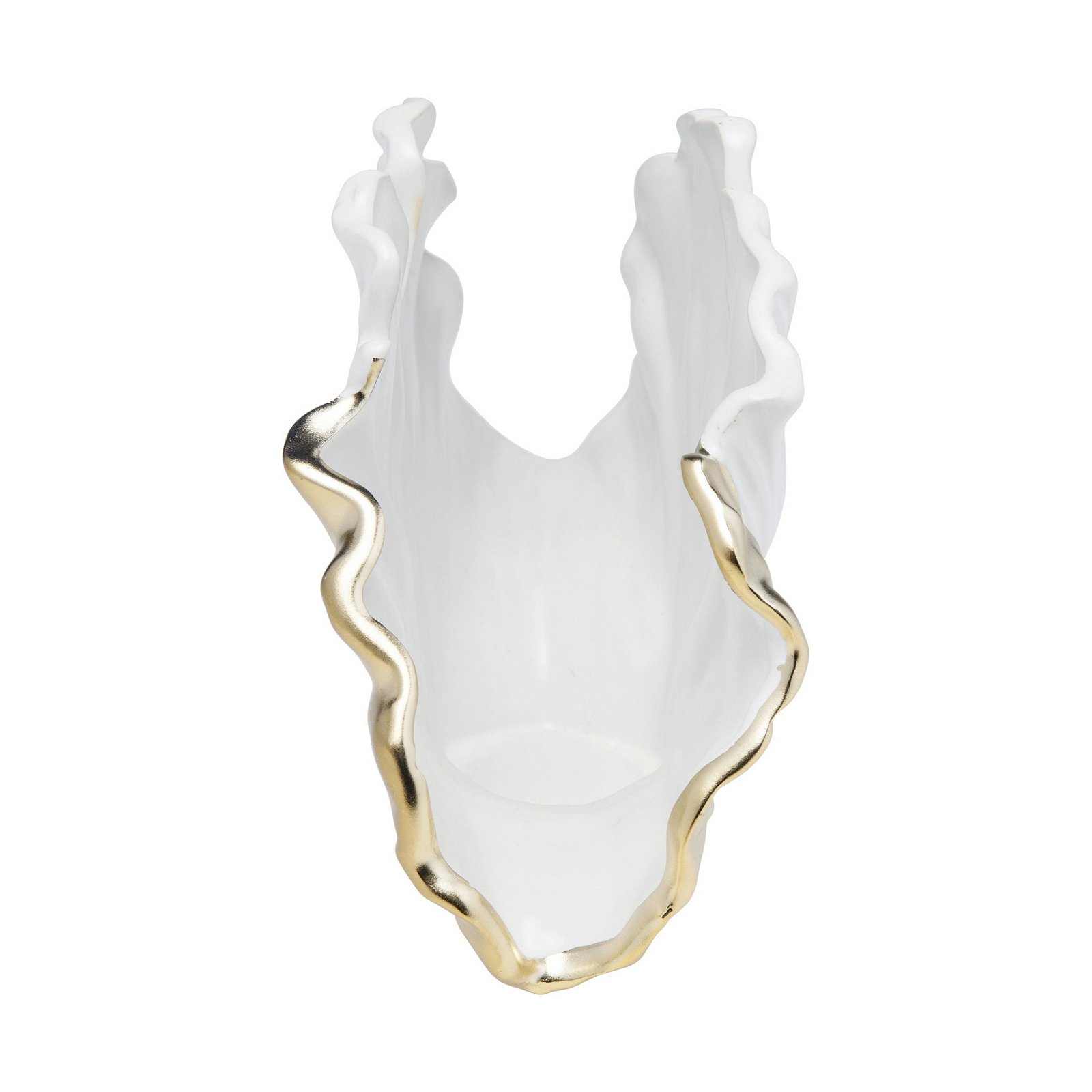 KARE Vase Ginkgo Elegance, Höhe 18 cm, Steinzeug, weiß, gold