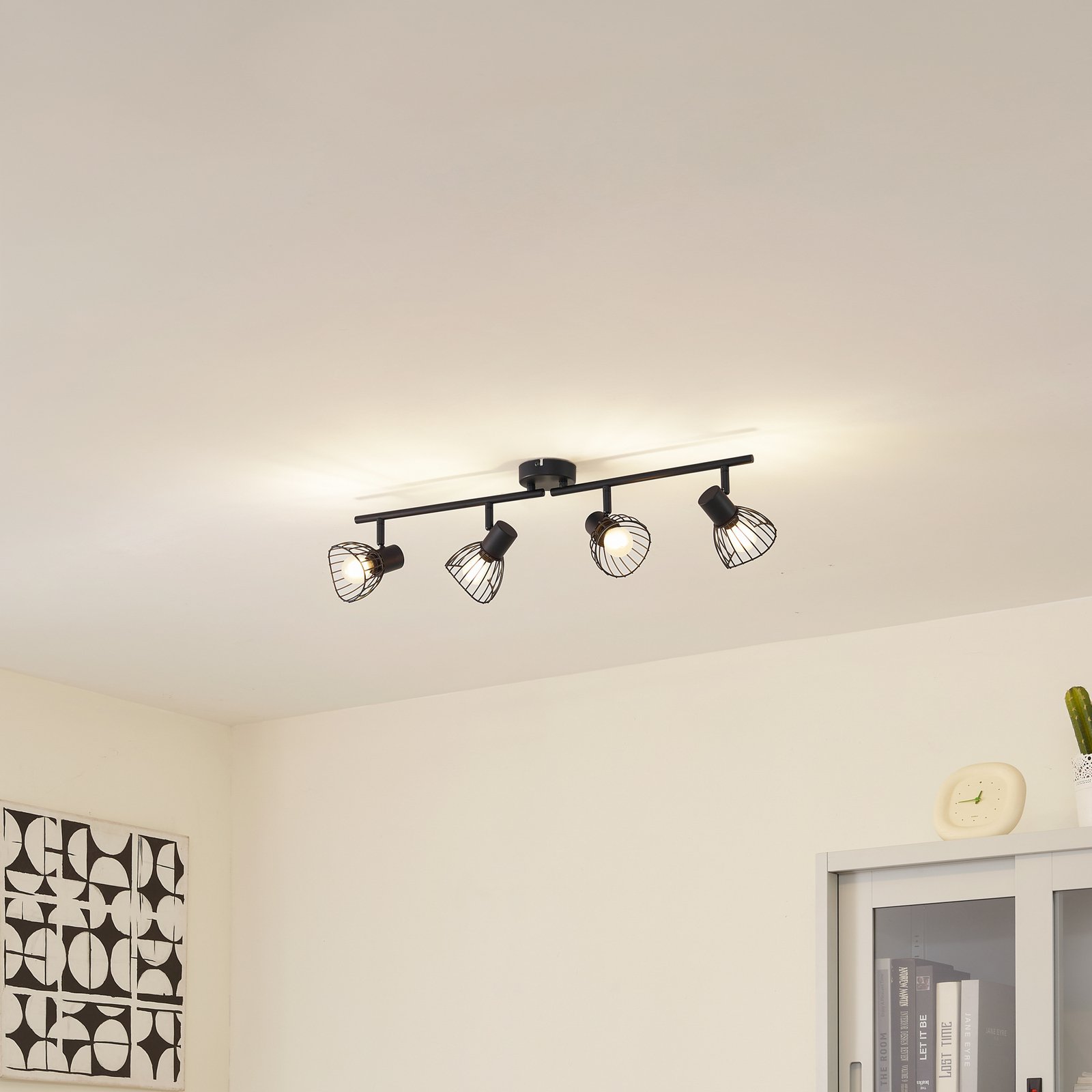 Lindby ceiling light Piena, black, 4-bulb, iron