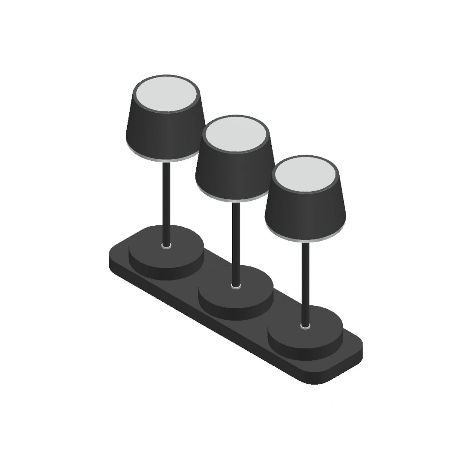 LED-Akku-Tischleuchte Gardo 3er-Set, Ladestation, schwarz