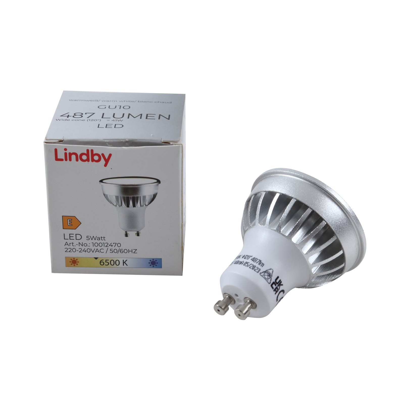 Refletor LED Lindby, GU10, 5 W, opalino, 6.500 K, 55°
