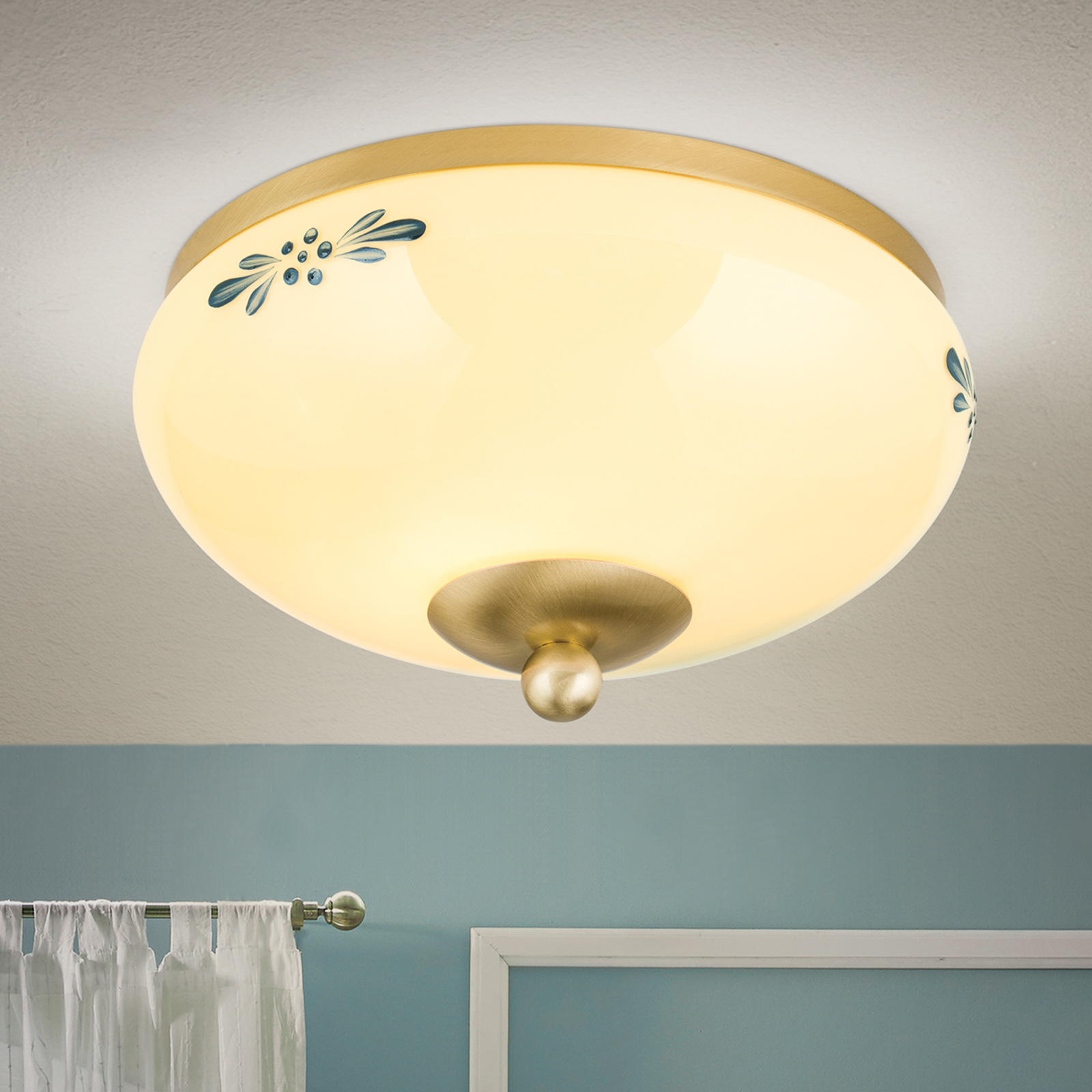 Landhaus ceiling lamp brass cream blue Ø 21 cm