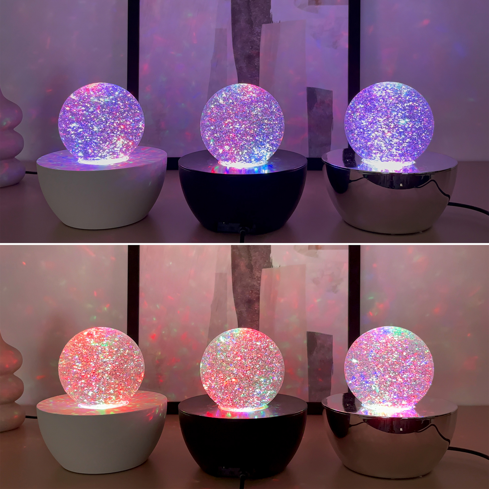 Lampa stołowa LED „Glitter”, czarna/przezroczysta, RGB, średnica 12 cm Lampa stołowa LED „Glitter”, czarna/przezroczysta, RGB, średnica 12 cm