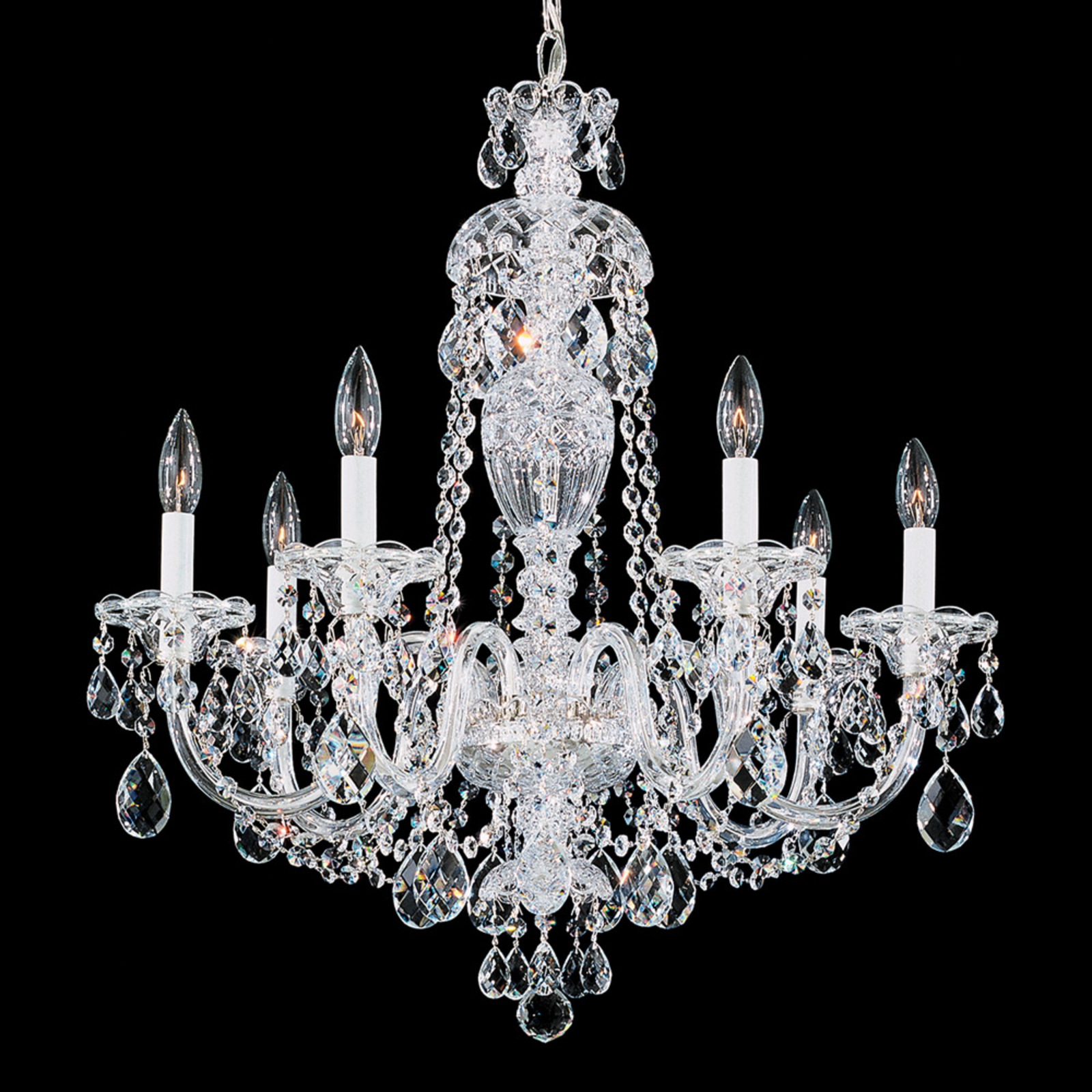 Schonbek Crystal chandelier Sterling with 7 light sources, for Living / Dining Room, metal, glass, crystal, E14, 40 W, energy efficiency: A++, H: 66 cm