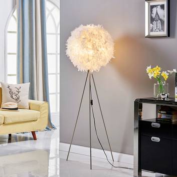 Pauline - Dreibein-Stehlampe mit Federschmuck