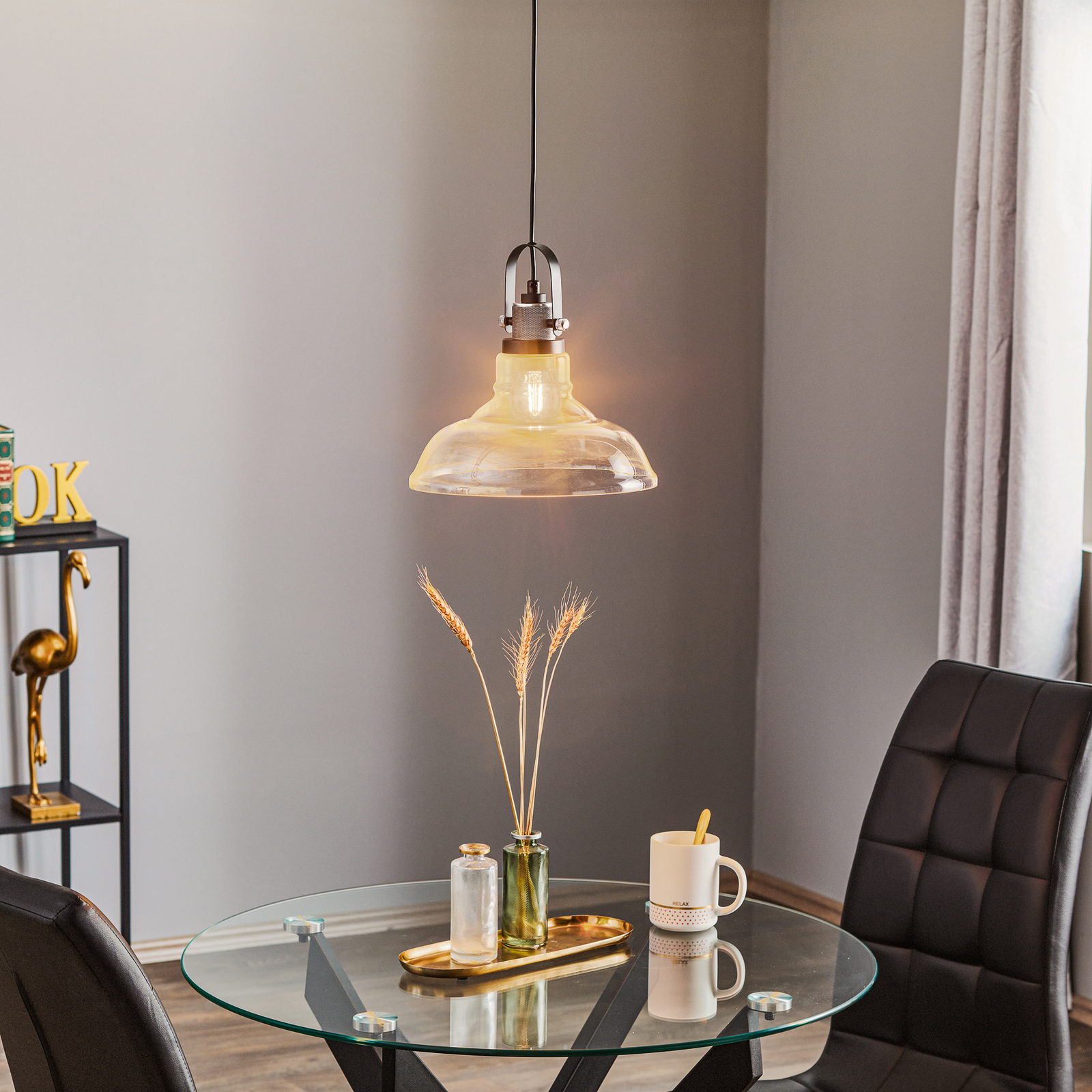 Teo pendant lamp with a glass lampshade, chrome