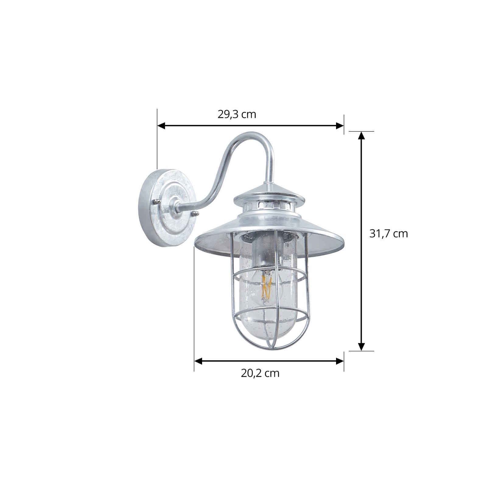 Lindby outdoor wall light Naleta, galvanised silver, steel