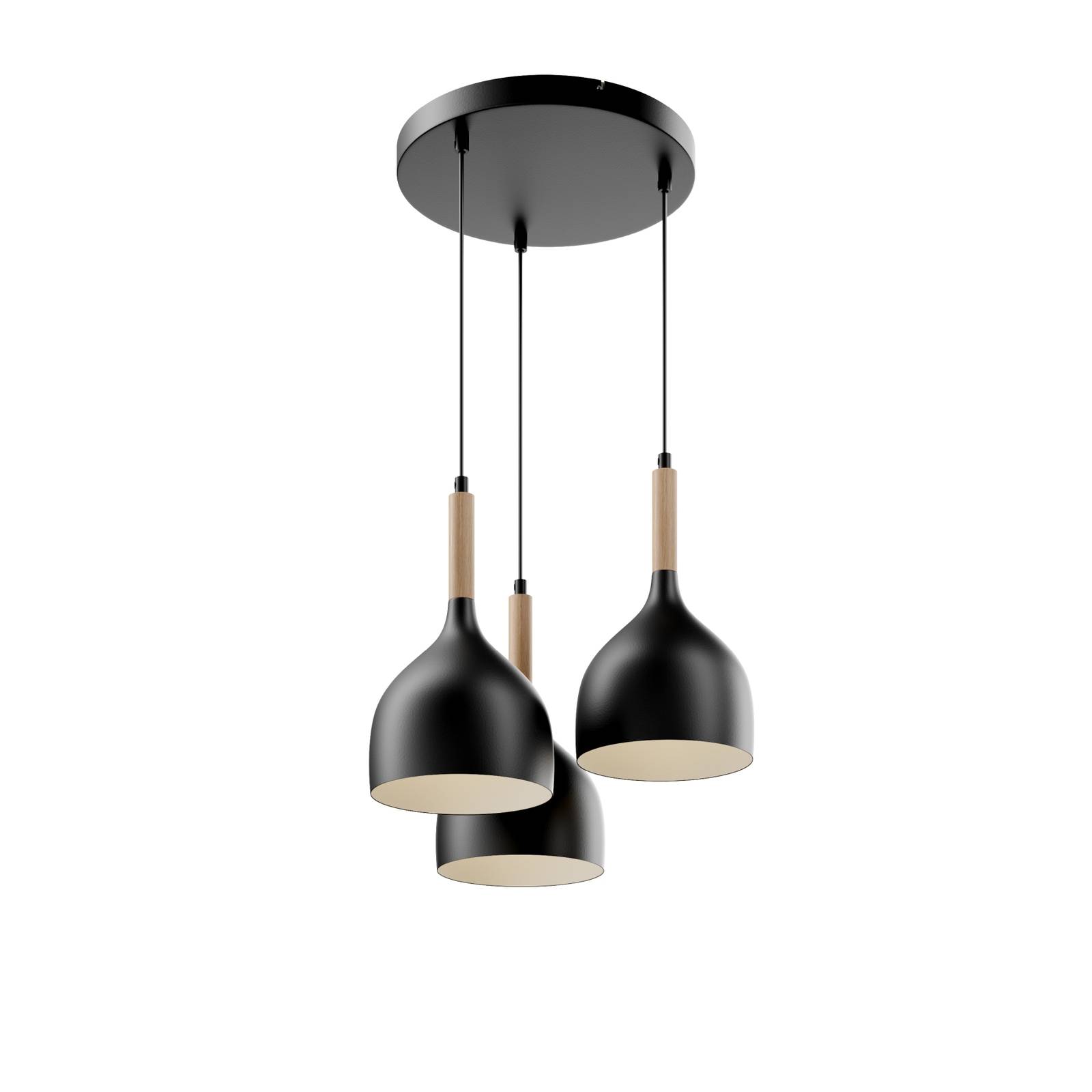 Suspension Noak 3 lampes ronde noire/bois naturel