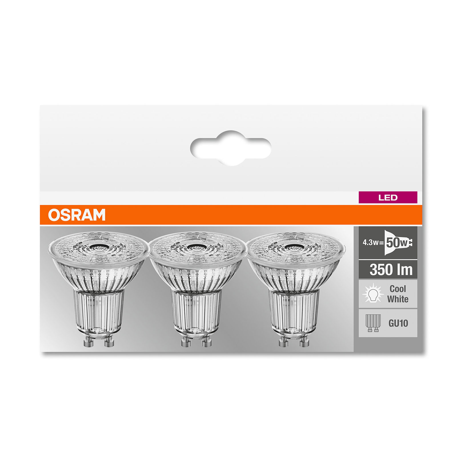 Reflector LED GU10 4,3W, alb neutru, set de 3