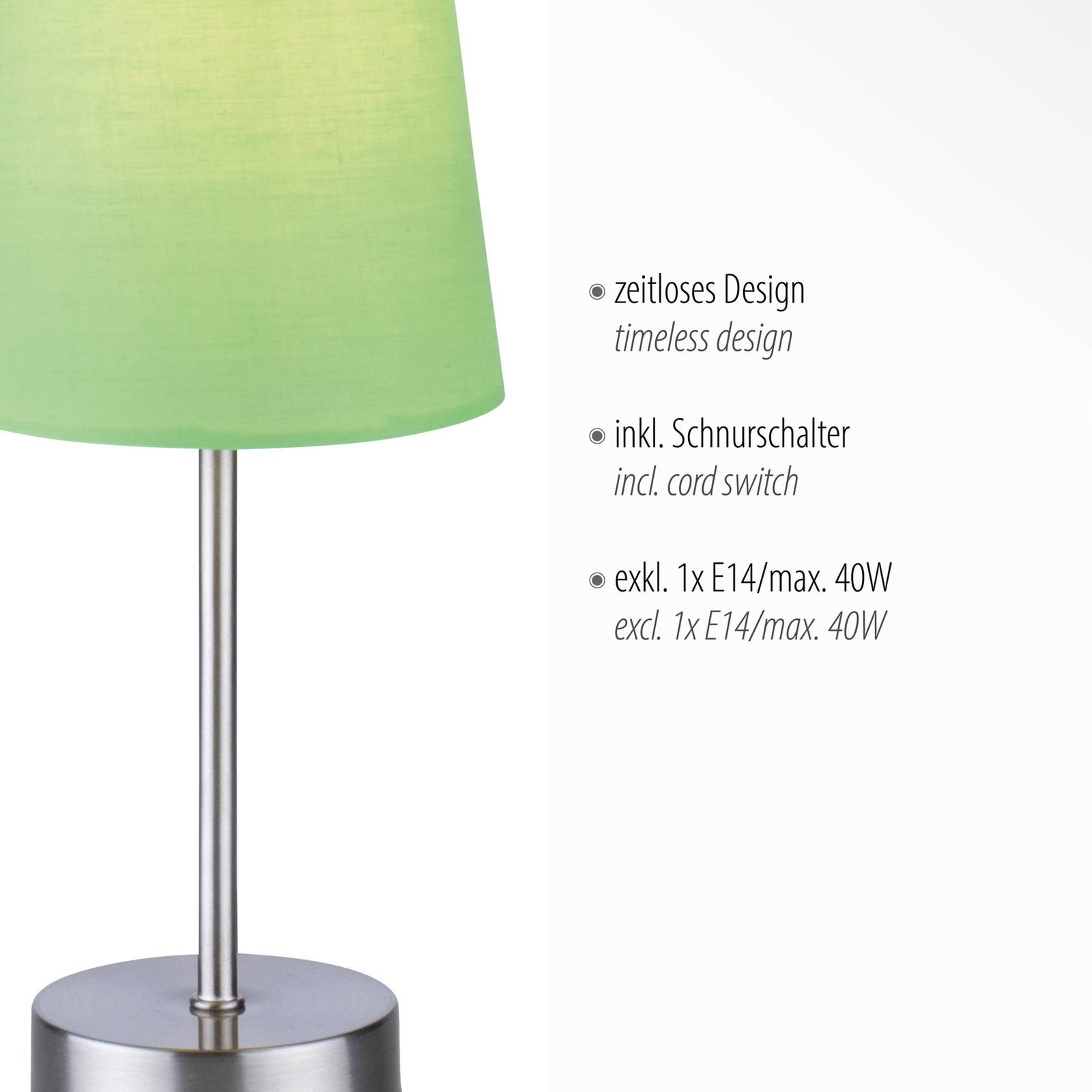 Heinrich asztali lámpa szövet ernyővel zöld