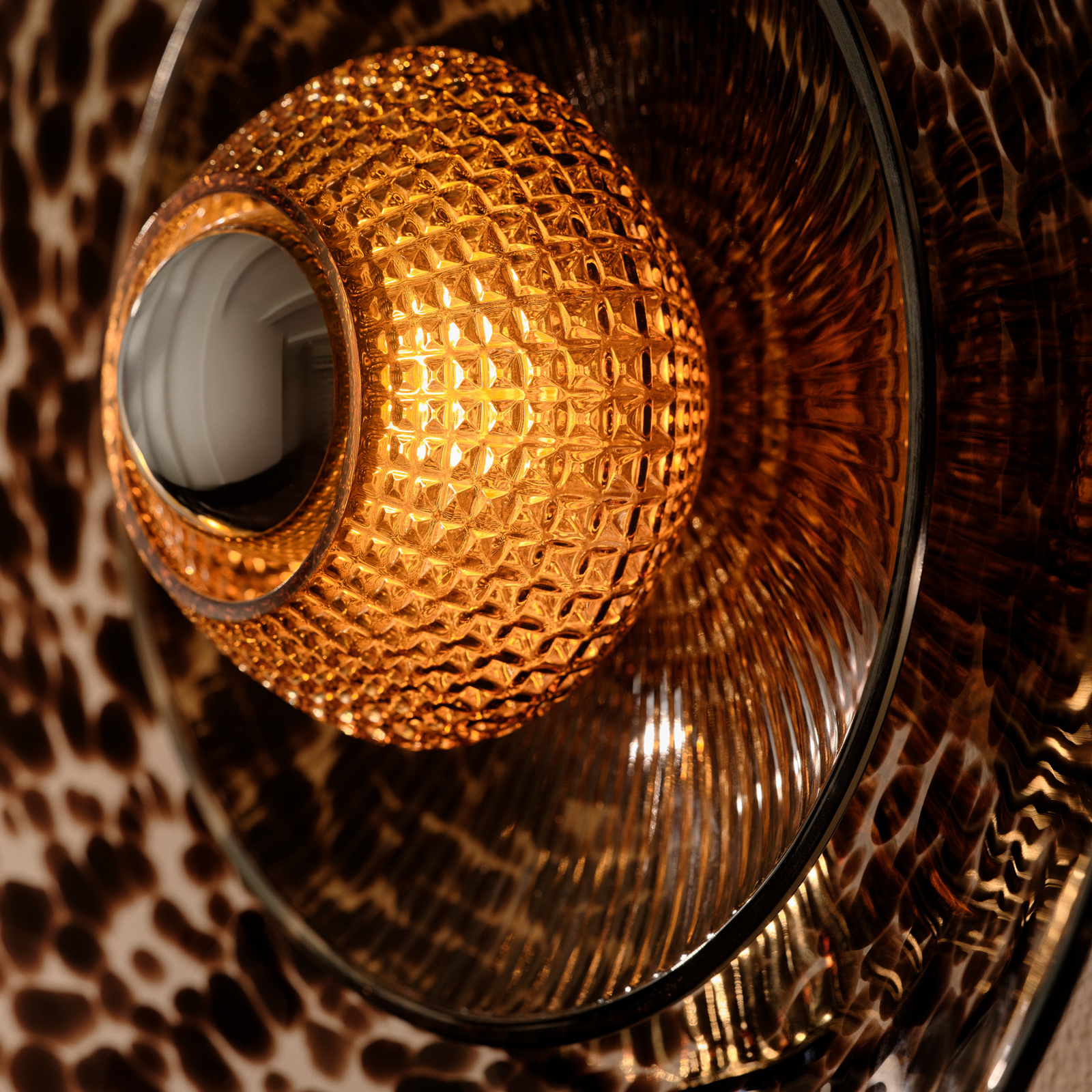 Wandleuchte Disco Rama, braun, Glas, E27