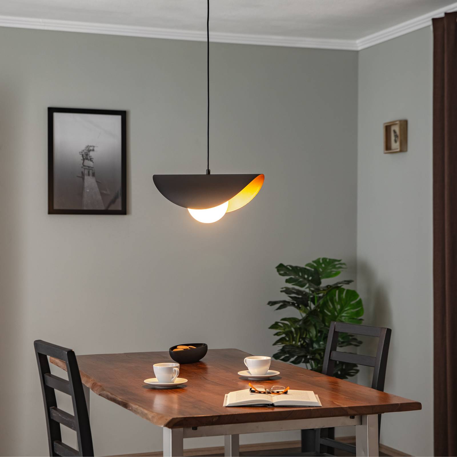 Lampa wisząca Vatoz 2866 1-punktowa, czarny, szkło opalowe