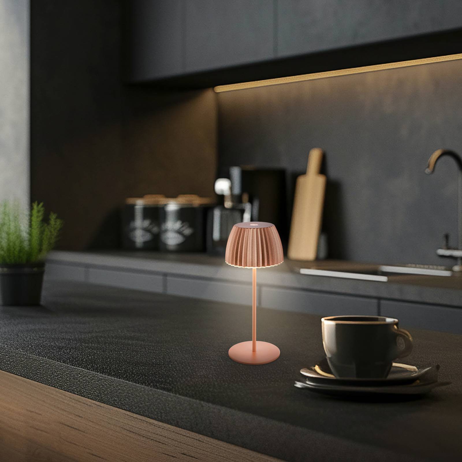 LED-Akku-Tischlampe Brilo unplugged Riffle, 20 cm, kupfer günstig online kaufen