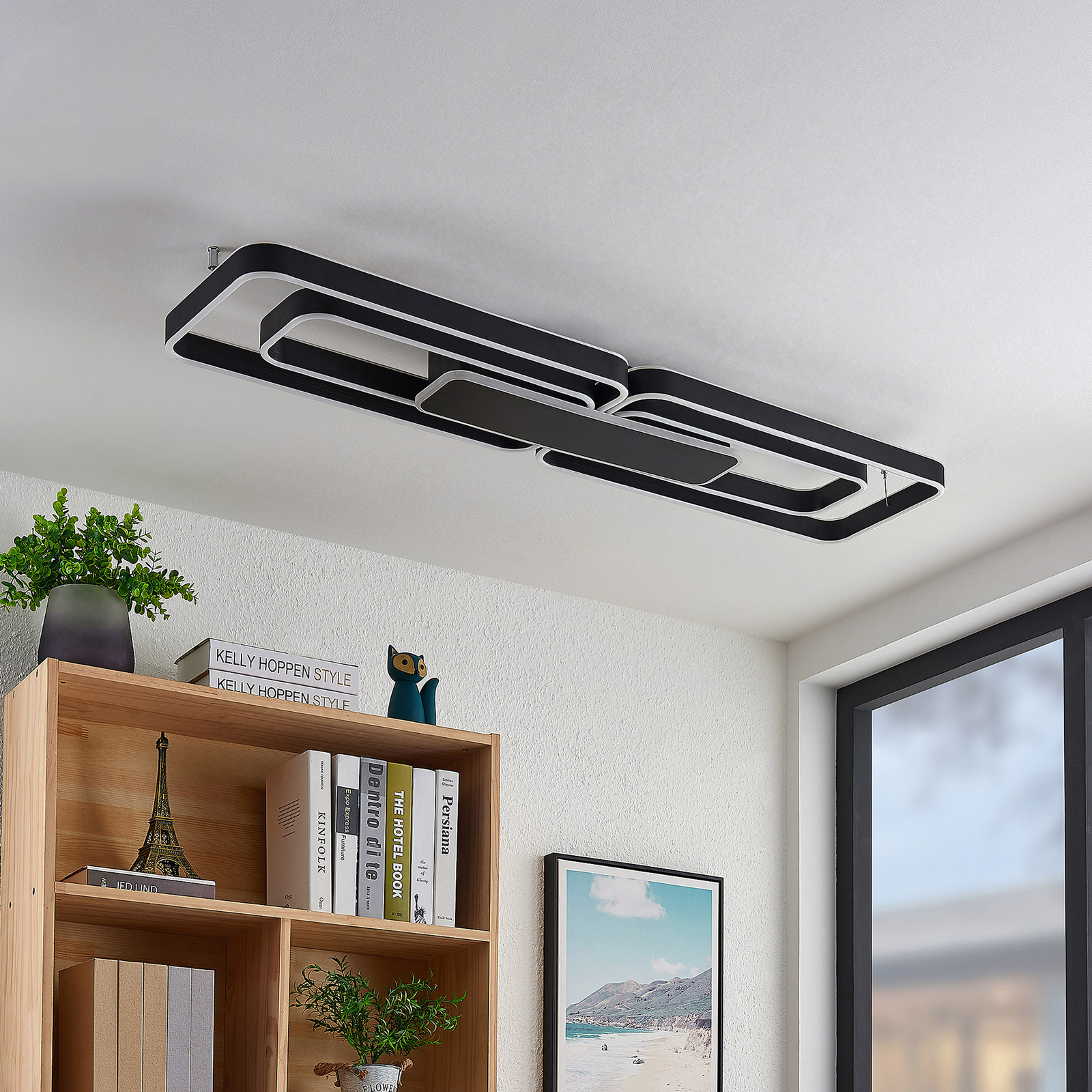 Lucande Kadira LED plafondlamp, 120 cm, zwart