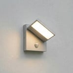 Lucande LED outdoor wall lamp Silvan, grey, sensor, IP54