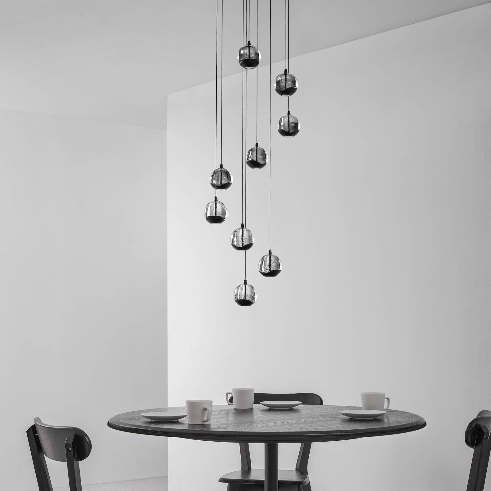 Lucande LED hanging light Hayley, black, 9-bulb, glass