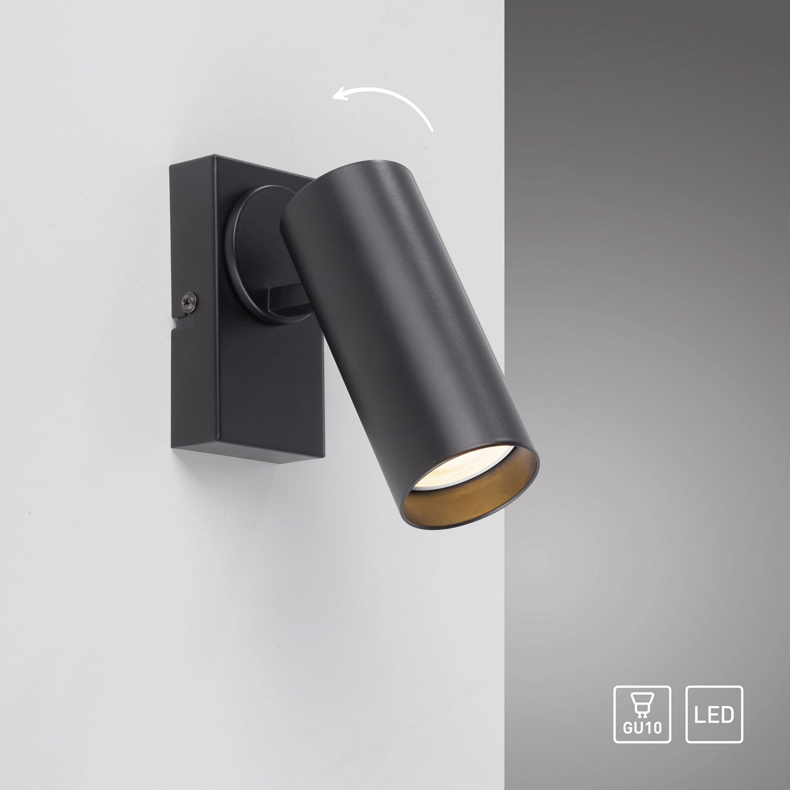 Spot mural RIK, noir, à 1 lampe, 20 cm, métal, GU10 LED