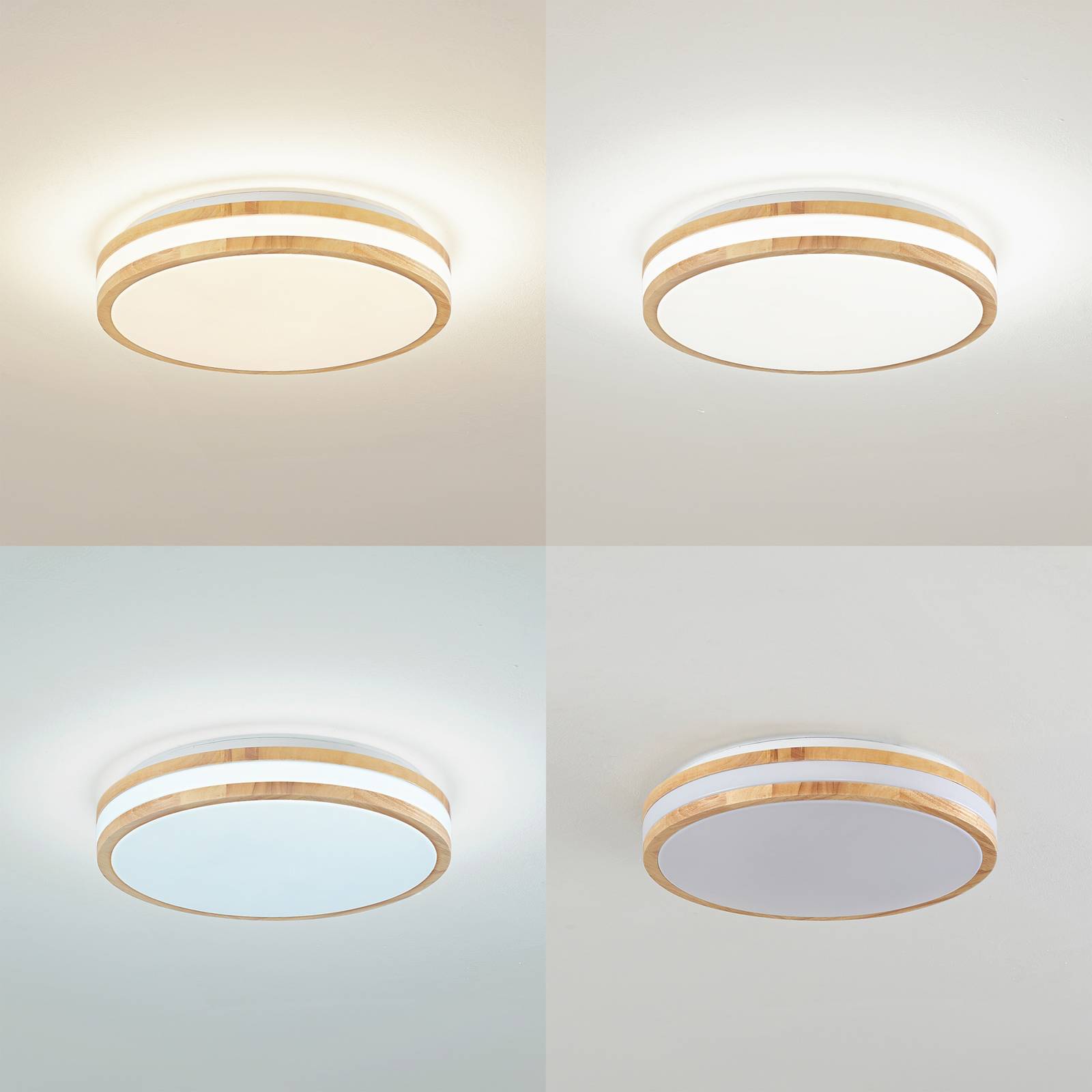 Lampa sufitowa LED Emiva, Ø 39,5 cm, CCT, drewno