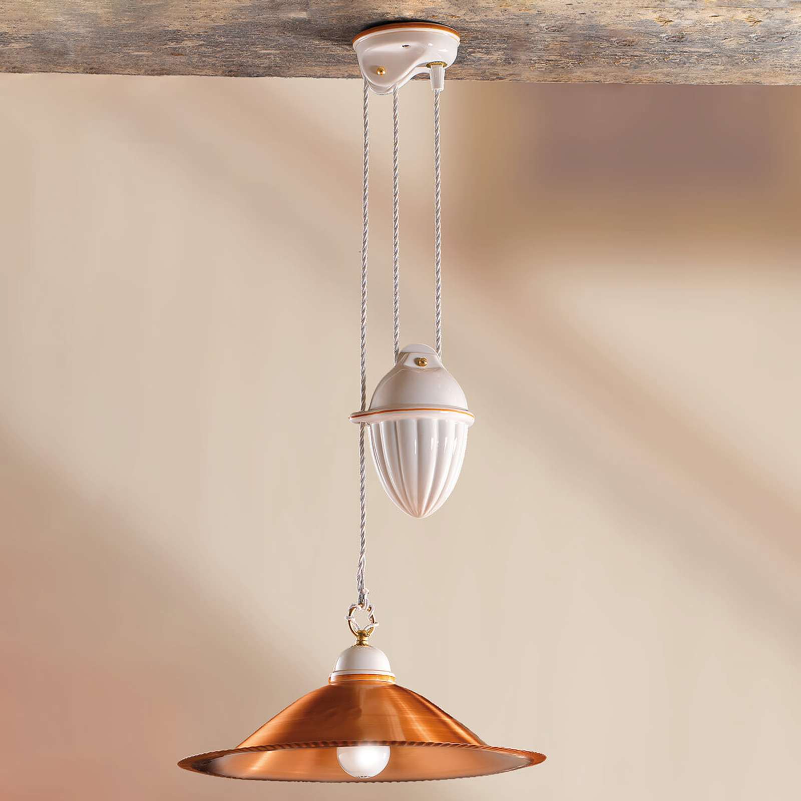 Ceramiche Luisa copper hanging light, for Living / Dining Room, ceramic, copper, E27, 100 W, energy efficiency: A++