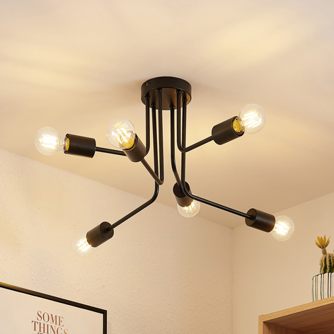 Lindby Cerros Deckenlampe sechsflammig, schwarz