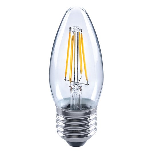 Bombilla vela LED E27 4,5W 827 filamento clara